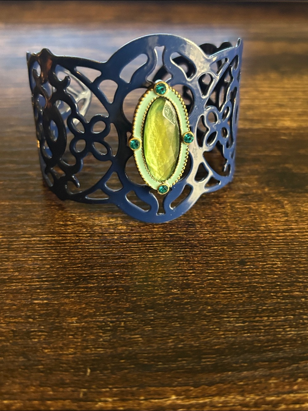 Intricate‎ Navy Blue and Green Cuff Bracelet